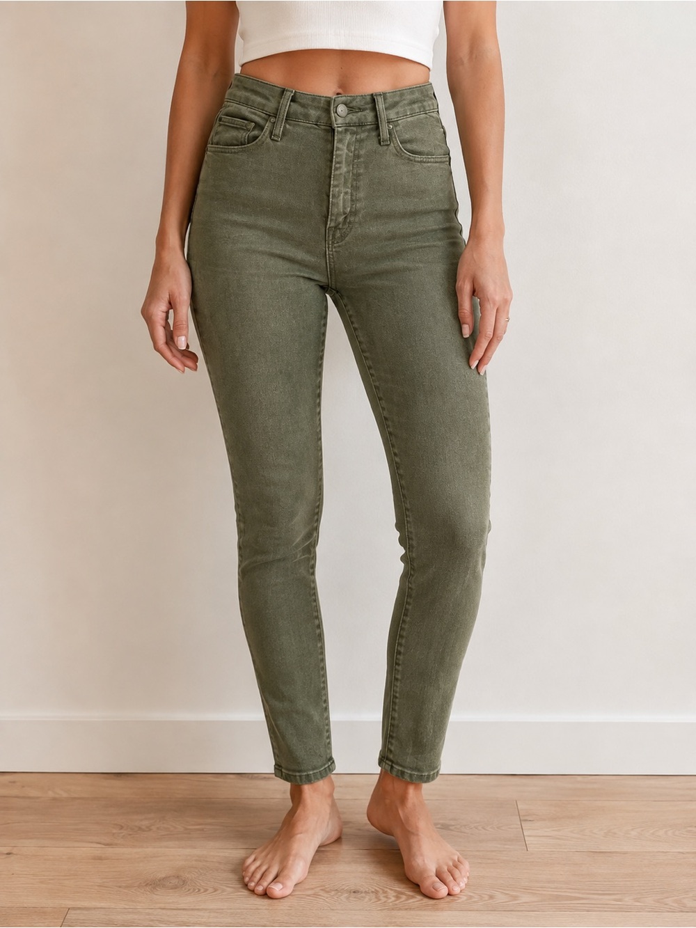 MOTHER High Waisted Looker Ankle Skinny Jeans Olive Green Size 26